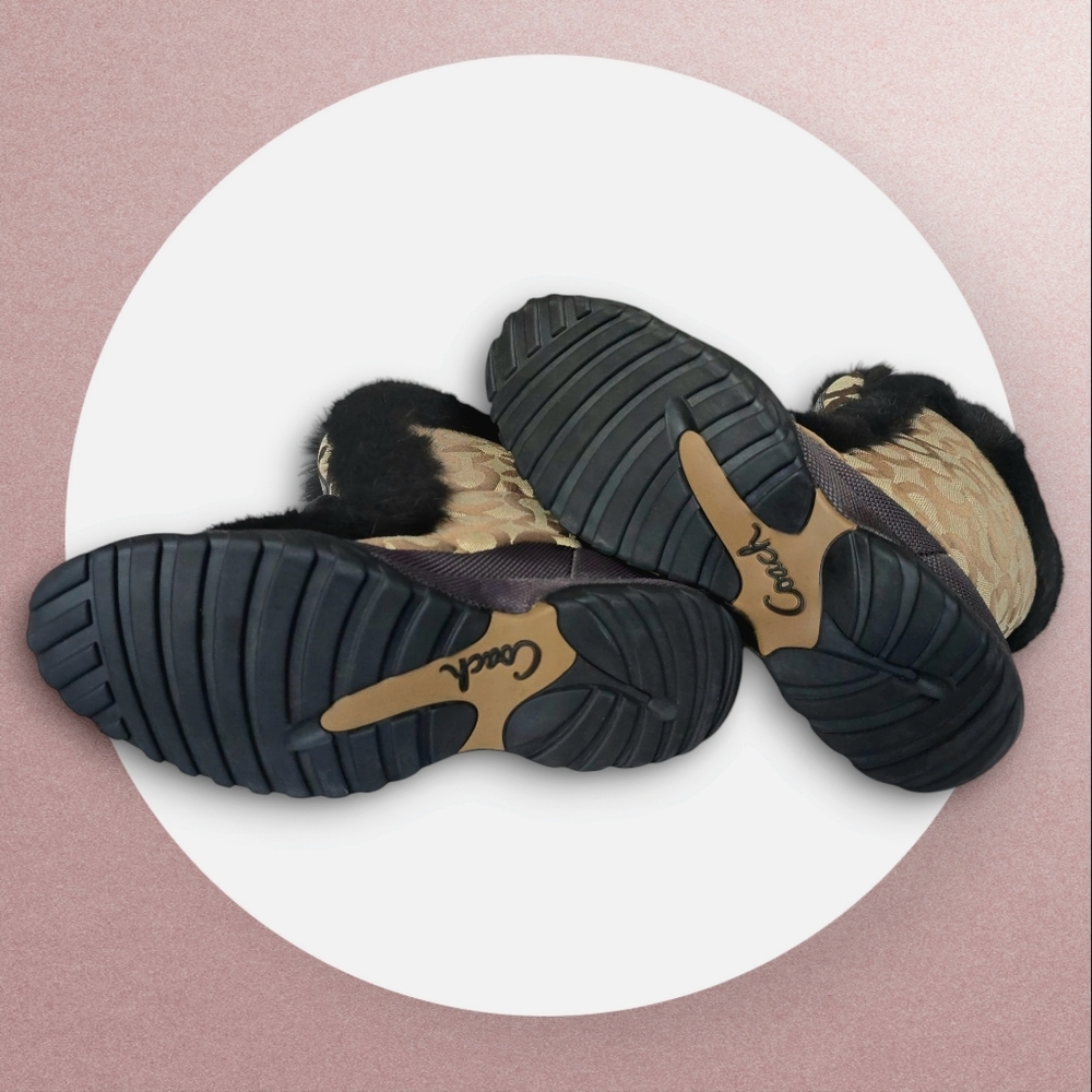 NWOT Coach Jennie Signature Fur Winter Snow Boots Brown Monogram Cozy Luxe Sz 8 - Picture 3 of 14